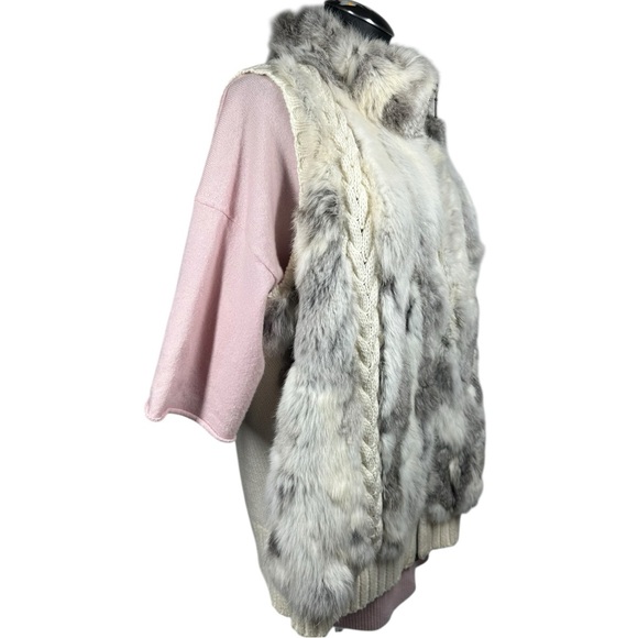 Christopher Banks Ivory Cable Knit Sweater Vest Size 1X Rabbit Fur Full Zipper - Picture 9 of 14